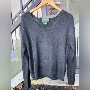 Ralph Lauren Country Silk Sweater Vintage Aztec Pattern Black Size Medium